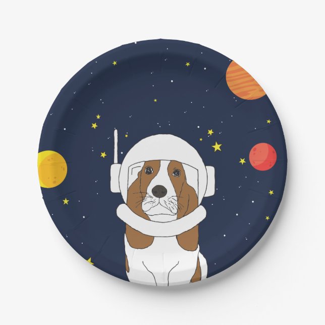 Assiettes En Carton Hound Dog Astronaut Animal Avec Casque Spatial (Devant)
