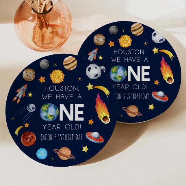 Assiettes En Carton Houston Nous avons un an 1er anniversaire fête (Créateur téléchargé)
