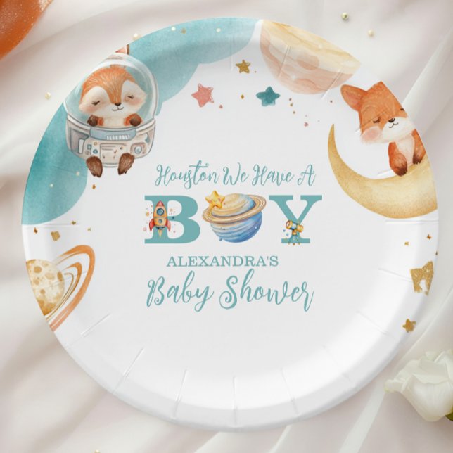 Assiettes En Carton Houston Nous Avons Un Garçon Baby shower Espace Ex (Créateur téléchargé)