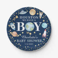 Houston Nous Avons Un Garçon Baby shower Plaque 7"