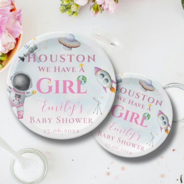 Assiettes En Carton Houston Nous Avons Une Fille baby shower Astronaut (Créateur téléchargé)