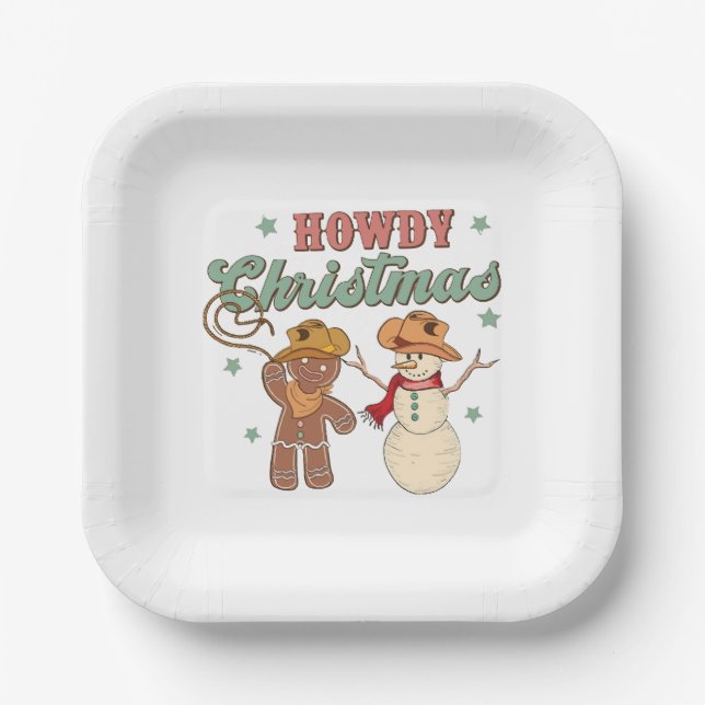 Assiettes En Carton Howdy Christmas Cowboy Snowman Western Funny (Recto)