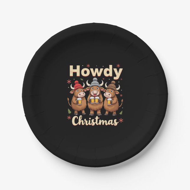 Assiettes En Carton Howdy Christmas Funny Highland Cow Xmas Cows Lover (Devant)