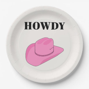 Assiettes En Carton Howdy Cowboy Casquette rose