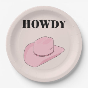 Assiettes En Carton Howdy Pink Cowboy Casquette