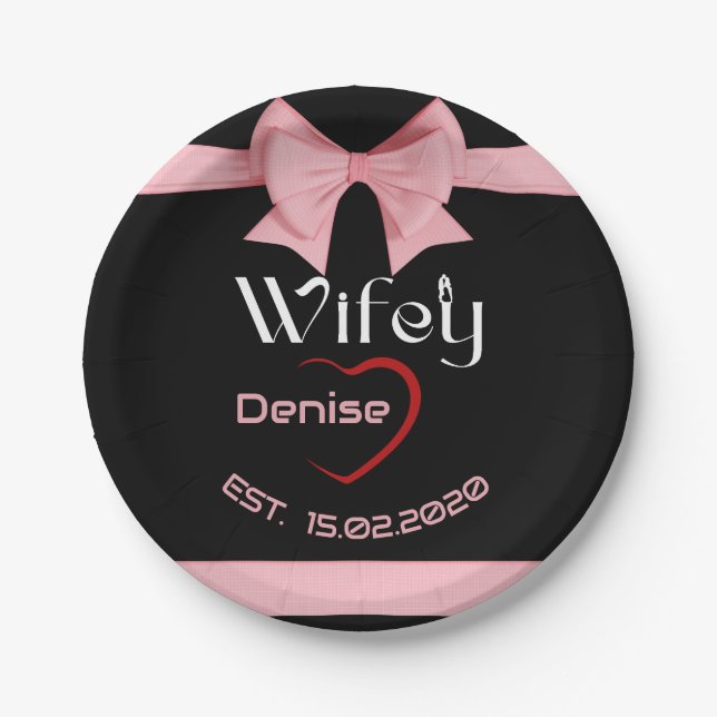 Assiettes En Carton Hubby Wifey match mariage Anniversaire fête (Devant)