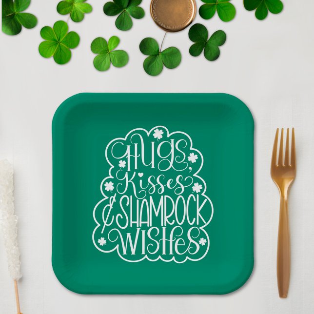 Assiettes En Carton Hugs, baisers et souhaits des Shamrocks Saint-Patr (Créateur téléchargé)