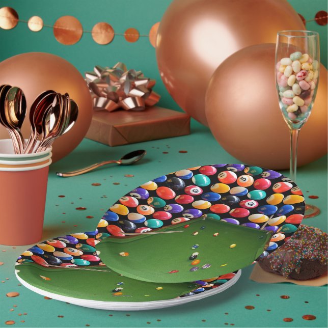 Assiettes En Carton Huile De Table De Huitième Ball Avec Boules Et Coe (Multi)