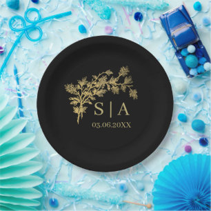 Assiettes En Carton Huile d'or sur mesure Luxe Botanographie Monogramm