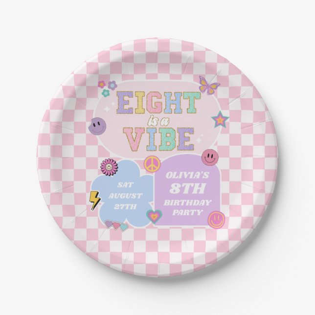 Assiettes En Carton Huit Est Un Vibe Preppy Patch 8e Anniversaire (Devant)