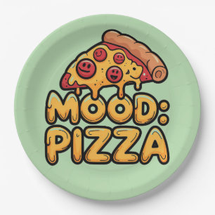 Assiettes En Carton Humeur : Pizza - Fun Cartoon Slice avec Happy Topp
