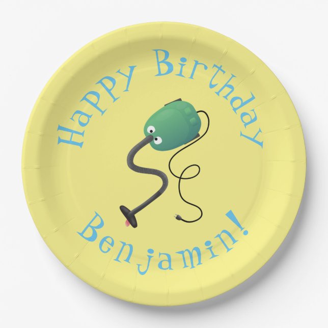 Assiettes En Carton Humour de dessin animé de l'aspirateur mignon (Devant)