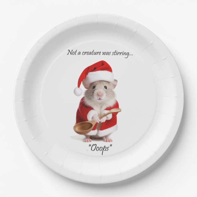 Assiettes En Carton Humour de Noël pas une créature remuait la souris (Devant)