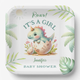 Assiettes En Carton Hurlement C'est une Fille  Dino Rose Dinosaure Bab
