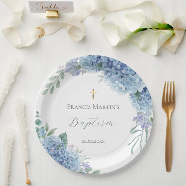 Assiettes En Carton Hydrangea floral  Baptême (Mariage)