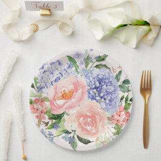 Assiettes En Carton Hydrangea Pivoine Florale de Printemps Bleu Rose A