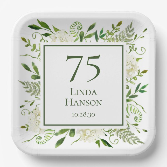 Assiettes En Carton Hydrangeas blanches pour 75e anniversaire (Recto)