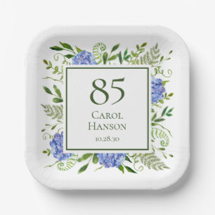 Assiettes En Carton Hydrangeas bleues pour 85e anniversaire