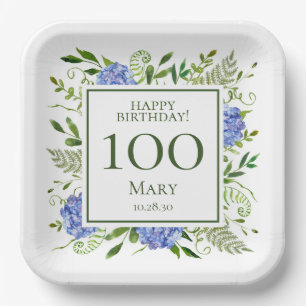 Assiettes En Carton Hydrangeas bleus pour les 100 ans