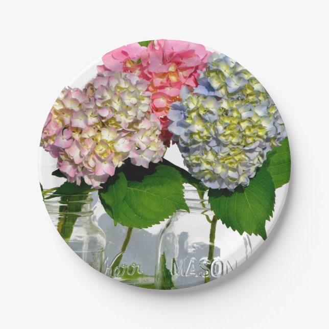 Assiettes En Carton Hydrangeas et jarre de Mason (Devant)
