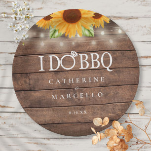 Assiettes En Carton I Do BBQ Sunflower Rustic Wood Engagement Party