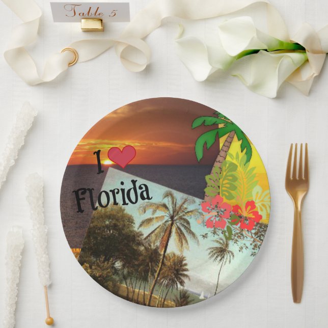 Assiettes En Carton I Love Florida, Popular Tropical Design, (Mariage)