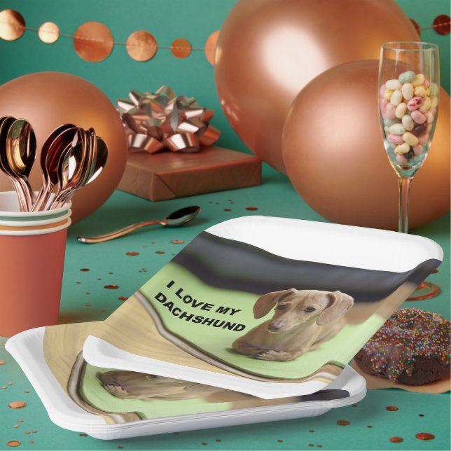 Assiettes En Carton I Love My Cream Dachshund avec photo (Multi)
