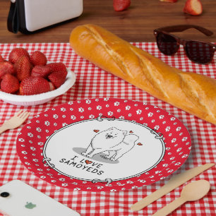 Assiettes En Carton I Love Samoyeds - chien coeurs mignons Sammie drôl