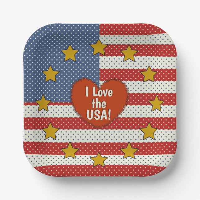 Assiettes En Carton I Love The America (Recto)