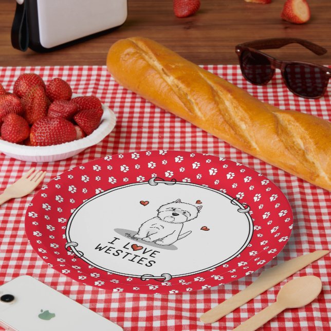 Assiettes En Carton I Love Westies - West Highland White Terriers Cute (Pique-nique)