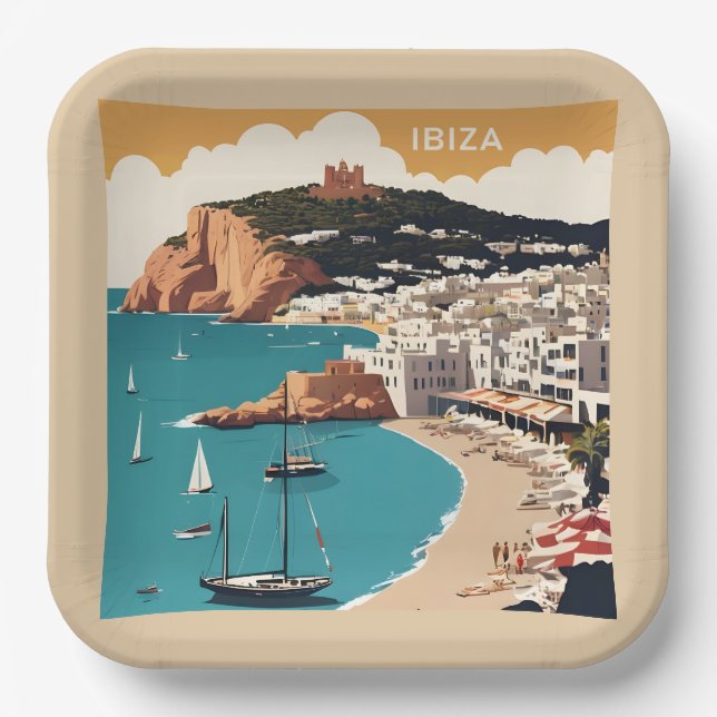 Assiettes En Carton Ibiza, Espagne Affiche de voyage (Recto)