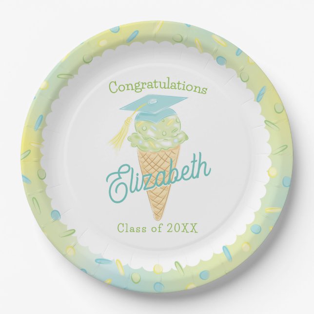 Assiettes En Carton Ice Cream Graduation Party Blue Green (Devant)