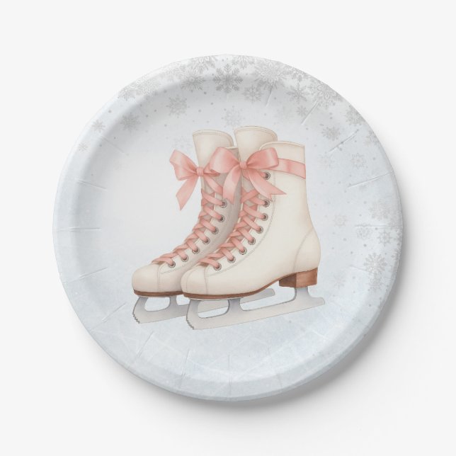 Assiettes En Carton Ice Skating Teen Birthday Pink Bow Paper Plates (Devant)