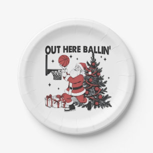 Assiettes En Carton Ici Balling Basket Sport Noël Noël