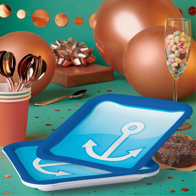 Assiettes En Carton Icône Ancre bleue marine moderne (Créateur téléchargé)