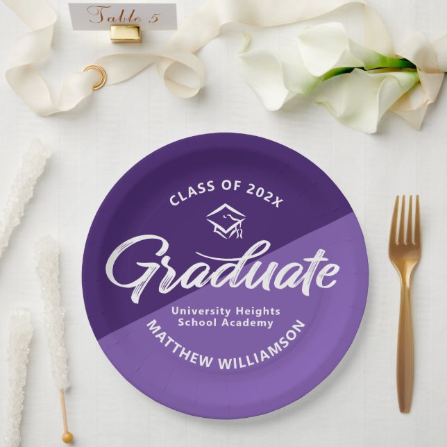 Assiettes En Carton Icône de casquette de script rétro gras violet (Mariage)