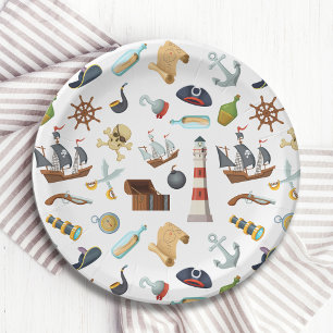 Assiettes En Carton Icônes Nautiques Pirate