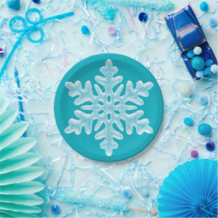 Assiettes En Carton Icy Aqua Turquoise Gelé Flocon de neige Noël hiver