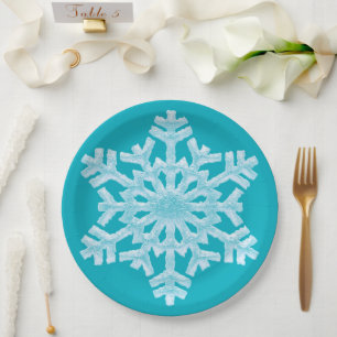 Assiettes En Carton Icy Aqua Turquoise Gelé Flocon de neige Noël hiver