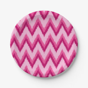 Assiettes En Carton Ikat Chevron Stripes - Fuchsia et rose pâle