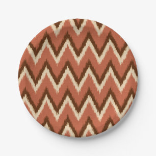 Assiettes En Carton Ikat Chevron Stripes - Rouille, Brown et beige