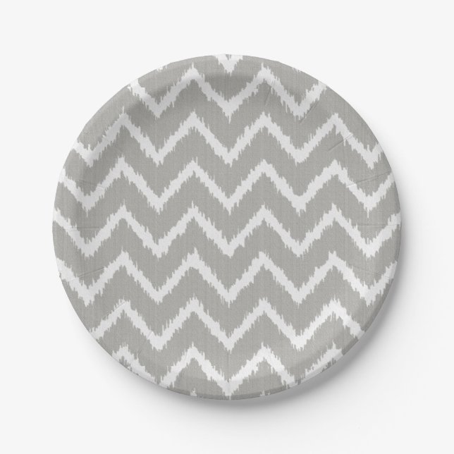 Assiettes En Carton Ikat Chevrons - gris argent et blanc (Devant)