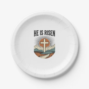 Assiettes En Carton Il Est Ressuscité Croix Lever de Soleil Chemise de