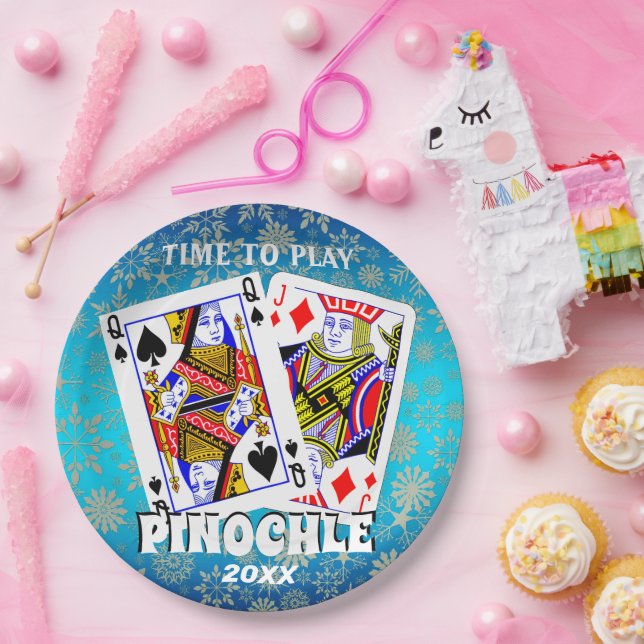 Assiettes En Carton Il est temps de jouer Pinochle (Fête)