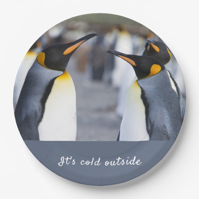 Assiettes En Carton Il fait froid à l'extérieur de King Penguin photo  (Devant)