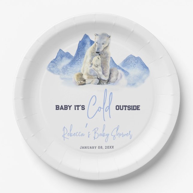 Assiettes En Carton Il fait froid à l'extérieur du Baby shower d'ours  (Devant)