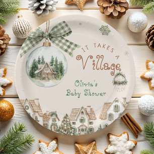 Assiettes En Carton Il faut un Baby shower de Noël de village