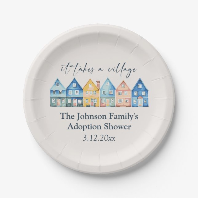 Assiettes En Carton "Il Faut Un Village" Adoption / Douche Foster (Devant)