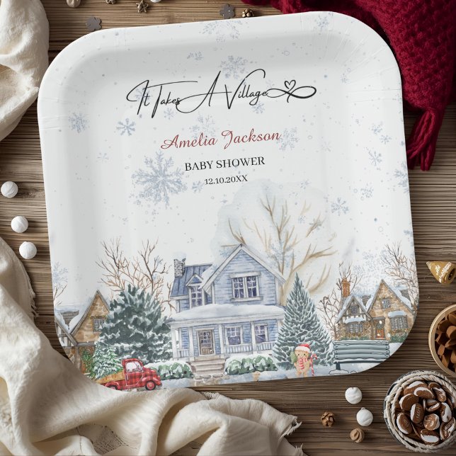 Assiettes En Carton Il faut une invitation Baby shower Village (Créateur téléchargé)