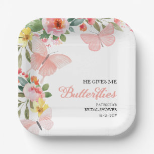 Assiettes En Carton Il Me Donne Des Papillons Floral Pour La Fête De M